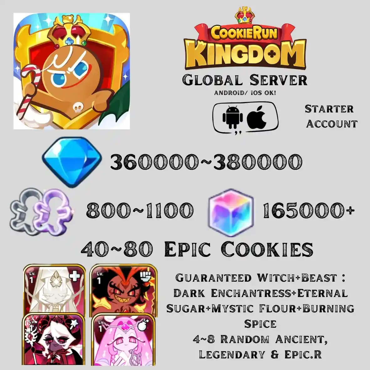 Dark Cacao Server | 360~380K DM, Witch + Beast : Dark Enchantress + Eternal Sugar + Burning Spice + Mystic Flour